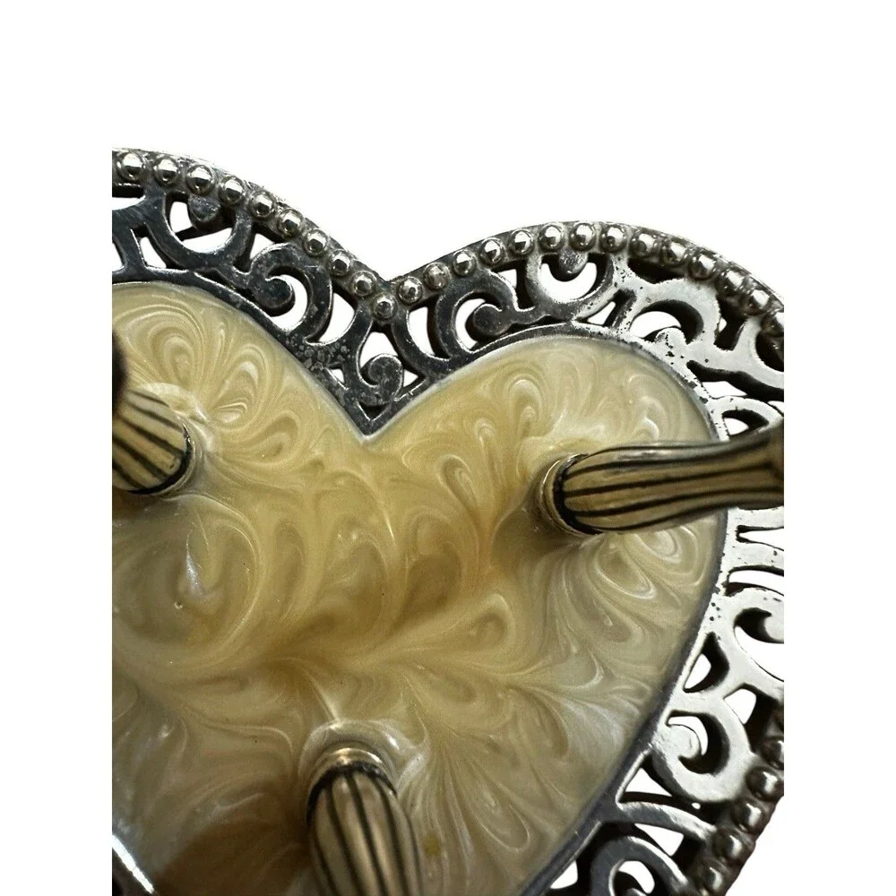 Brighton Lacie Daisy Heart Silver , Crystal & Enamel 3 Place Ring Holder